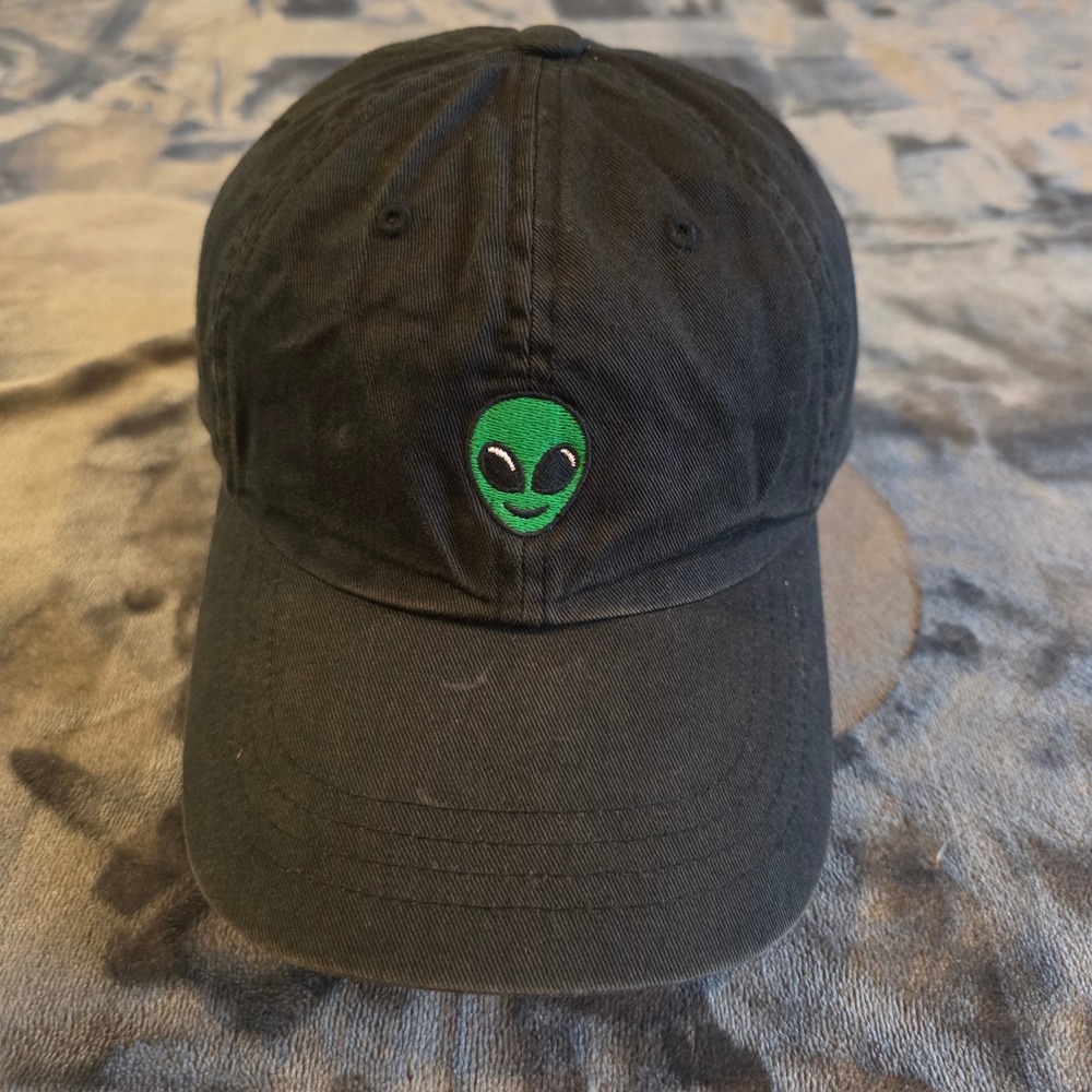 Alien Head Embroidered Black Dad Hat Adjustable Cap